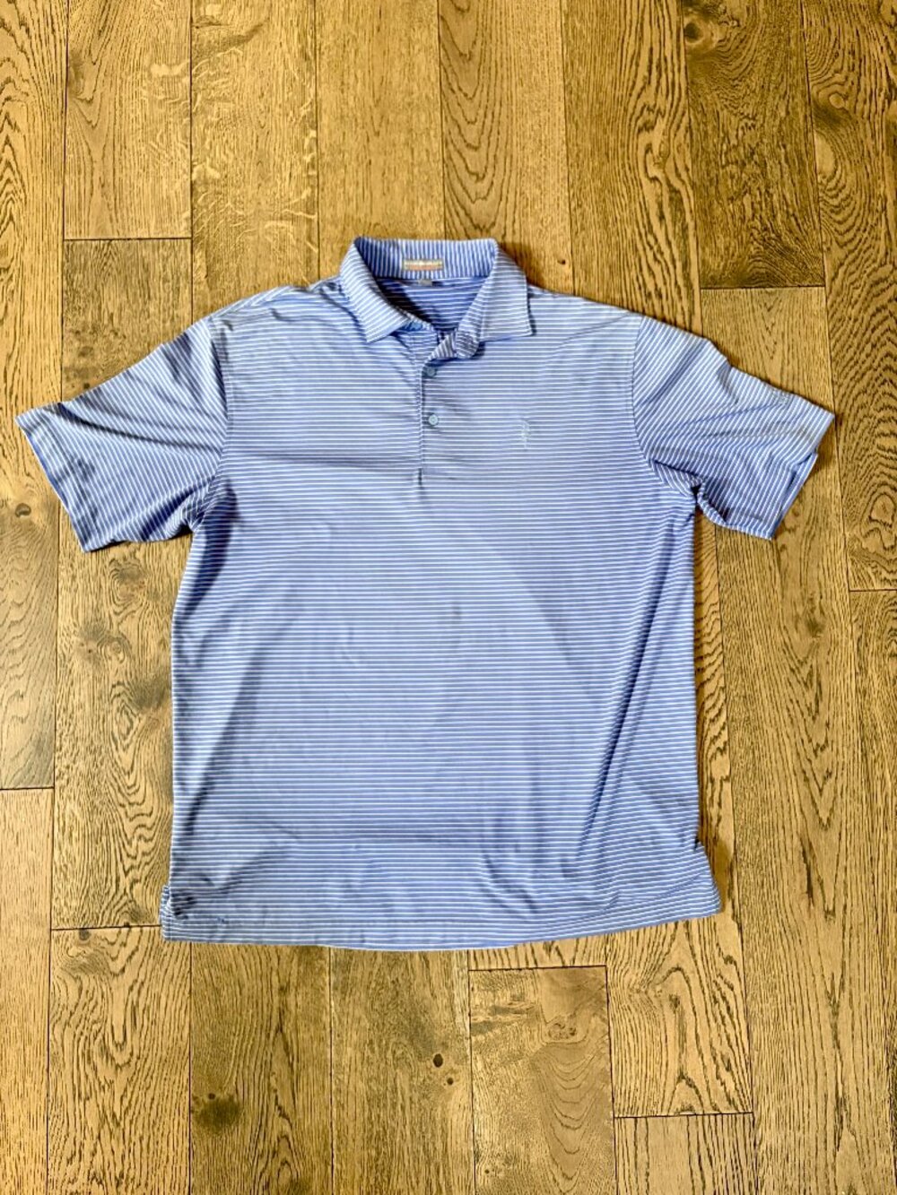 Peter Millar Summer Comfort Golf Polo Men's Large Blue White Stripe Preppy Logo